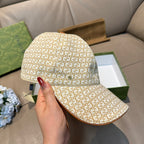 Gucci cap in beige GG monogram fabric with curved brim and brown trim