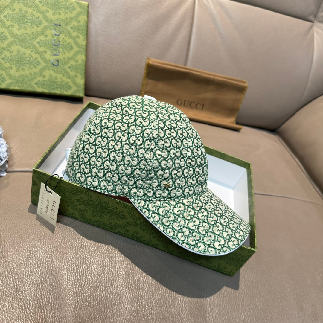 Gucci green GG monogram baseball cap with curved brim, side view