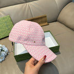 Gucci cap in pink GG monogram print, curved brim and front seam panel