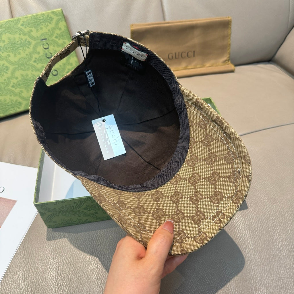 Gucci GG monogram cap interior with adjustable strap and black lining