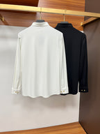 Versace white and black dress shirts back view on hangers