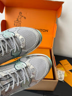 Silver mesh sneaker toe and outsole, mint trim along edge