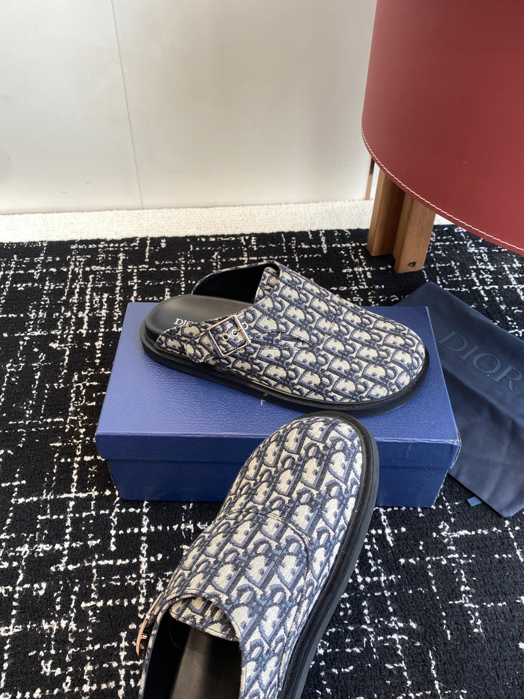 Dior slides with Oblique pattern upper and black rubber sole