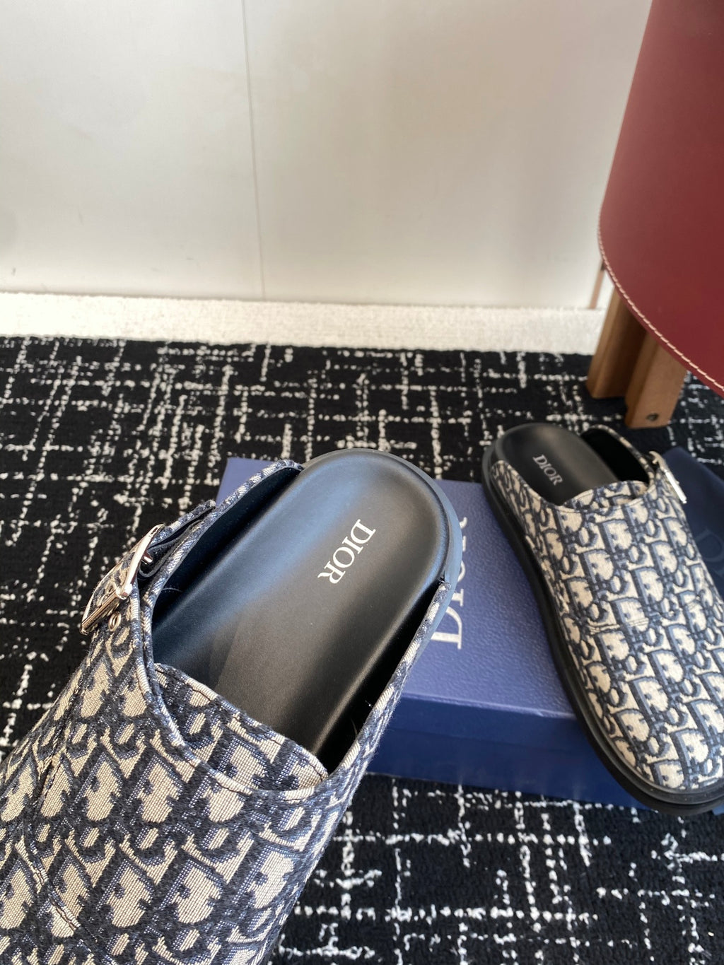 Dior sandals with Oblique pattern straps and black interior footbeds