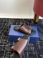 Dior leather sandals with double buckles and cushioned footbed in taupe