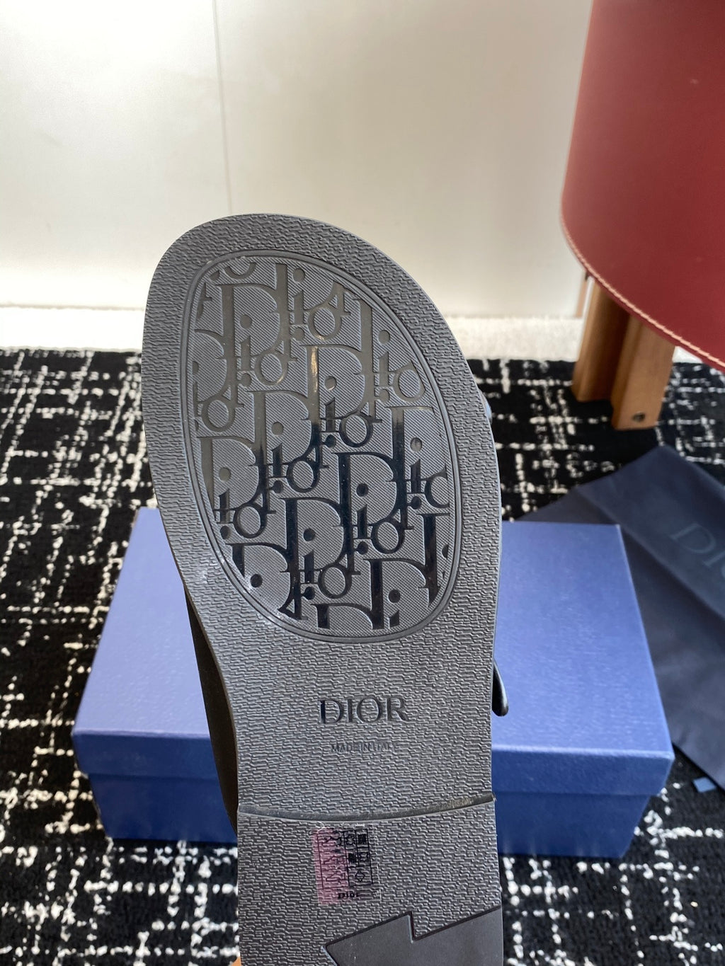 Sandal outsole with Dior monogram pattern and textured rubber tread, dark gray