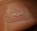 YSL leather bag logo patch with 'SAINT LAURENT' and 'MADE IN ITALY'