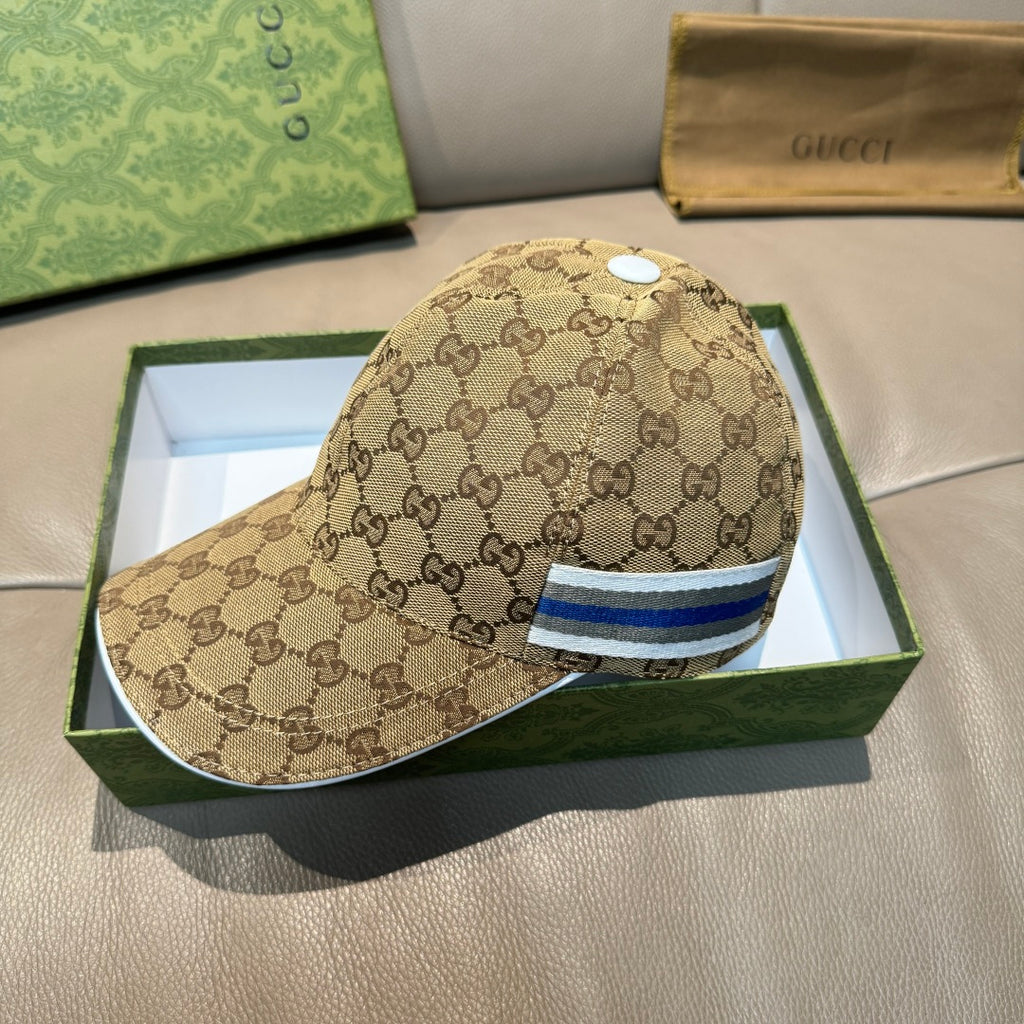 Gucci baseball cap in brown GG monogram canvas with multicolor stripe front panel