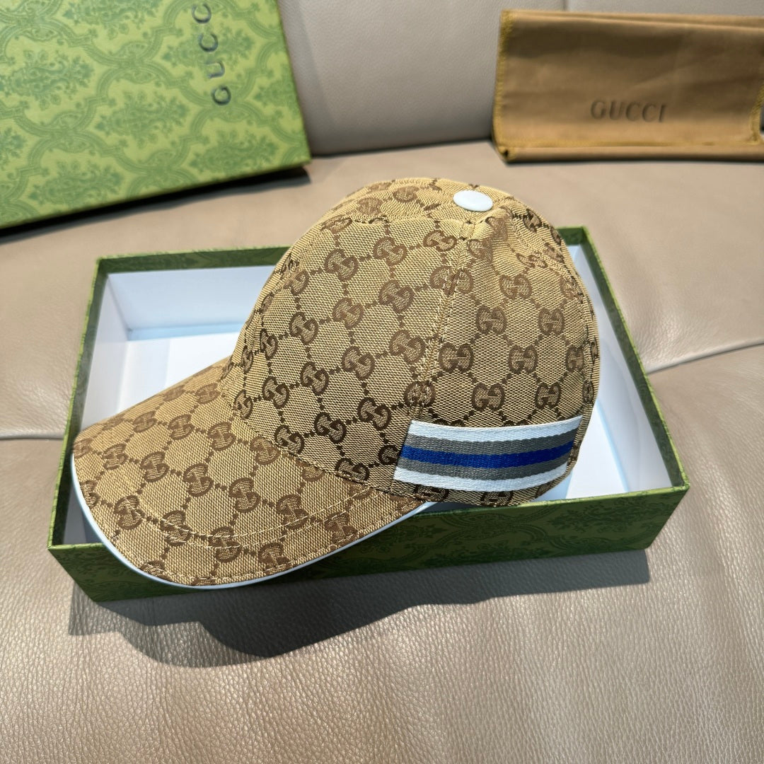 Gucci baseball cap in brown GG monogram canvas with multicolor stripe front panel