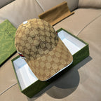 Beige GG monogram baseball cap with multicolor stripe accent on side