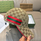 Gucci baseball cap in tan GG monogram with red and green web stripe detail