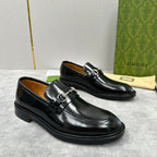 Gucci unisex leather loafer shoes, black, horsebit strap, low heel sole