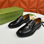 Gucci unisex leather loafers, black, silver horsebit strap detail