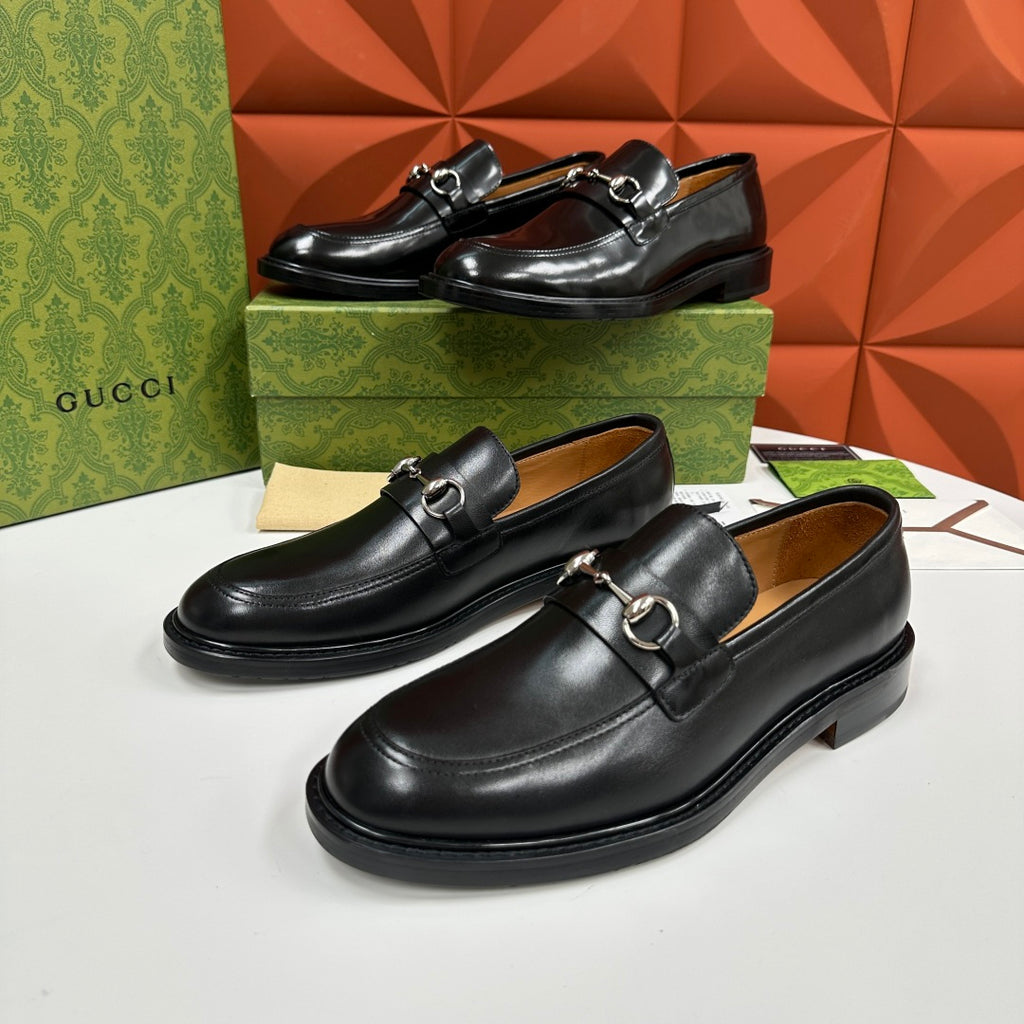 Gucci leather loafers, black, silver-tone horsebit detail, two pairs