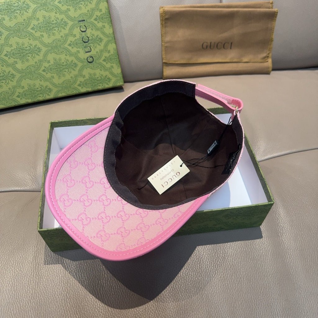 Gucci pink cap with black interior lining, shown from inside view