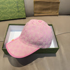 Gucci pink GG monogram cap with small round top button and pink brim
