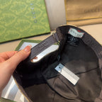Gucci baseball cap interior with adjustable strap and black lining, woven logo detail