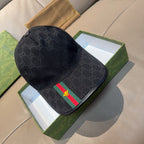 Black Gucci baseball cap with GG jacquard and Web stripe with gold bee patch