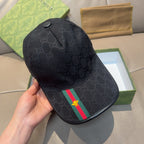 Black Gucci baseball cap with GG jacquard, curved brim, and Web stripe with bee