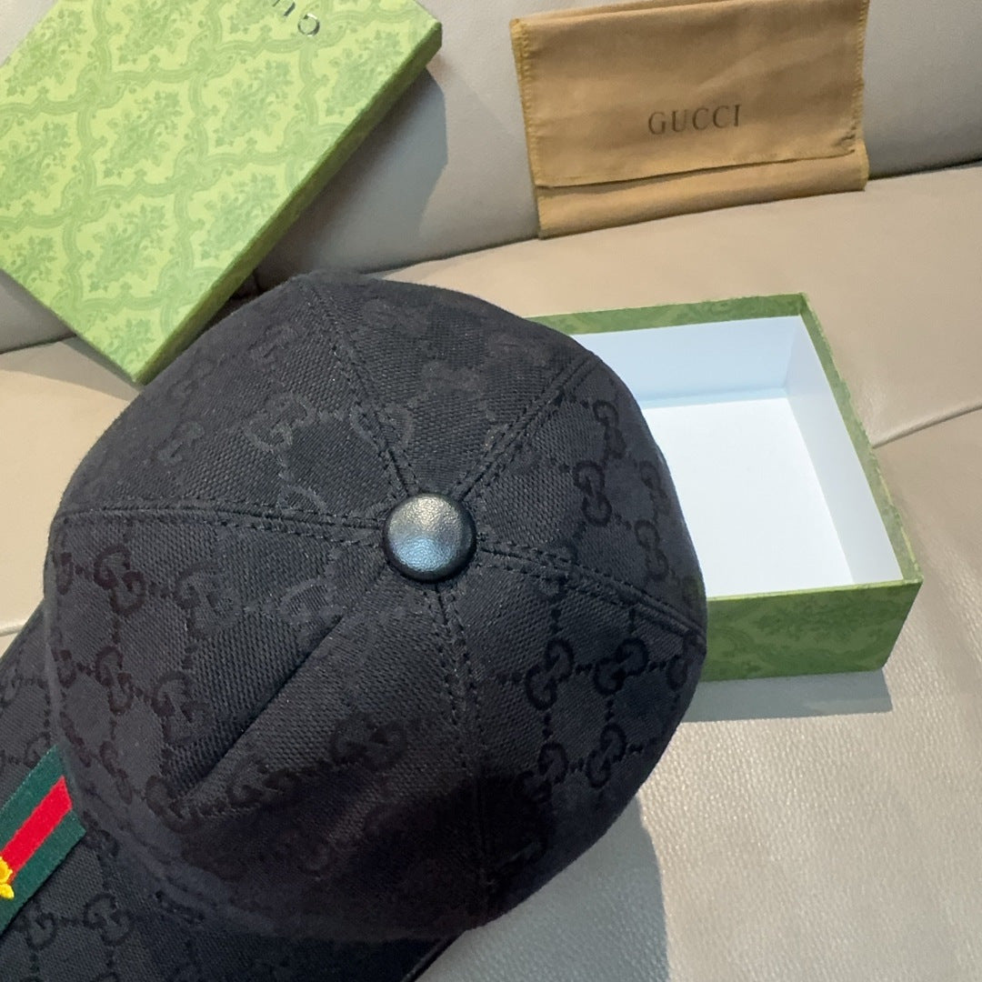 Black Gucci baseball cap top with GG texture and round metal button