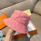 Louis Vuitton pink monogram bucket hat, front angled view