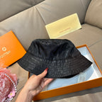 Louis Vuitton monogram bucket hat, dark blue, front view with embroidered pattern