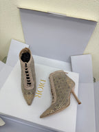 Women’s high-heel lace-up ankle boots in beige with patterned uppers