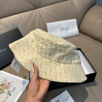 Dior bucket hat, light tan monogram pattern with wide brim