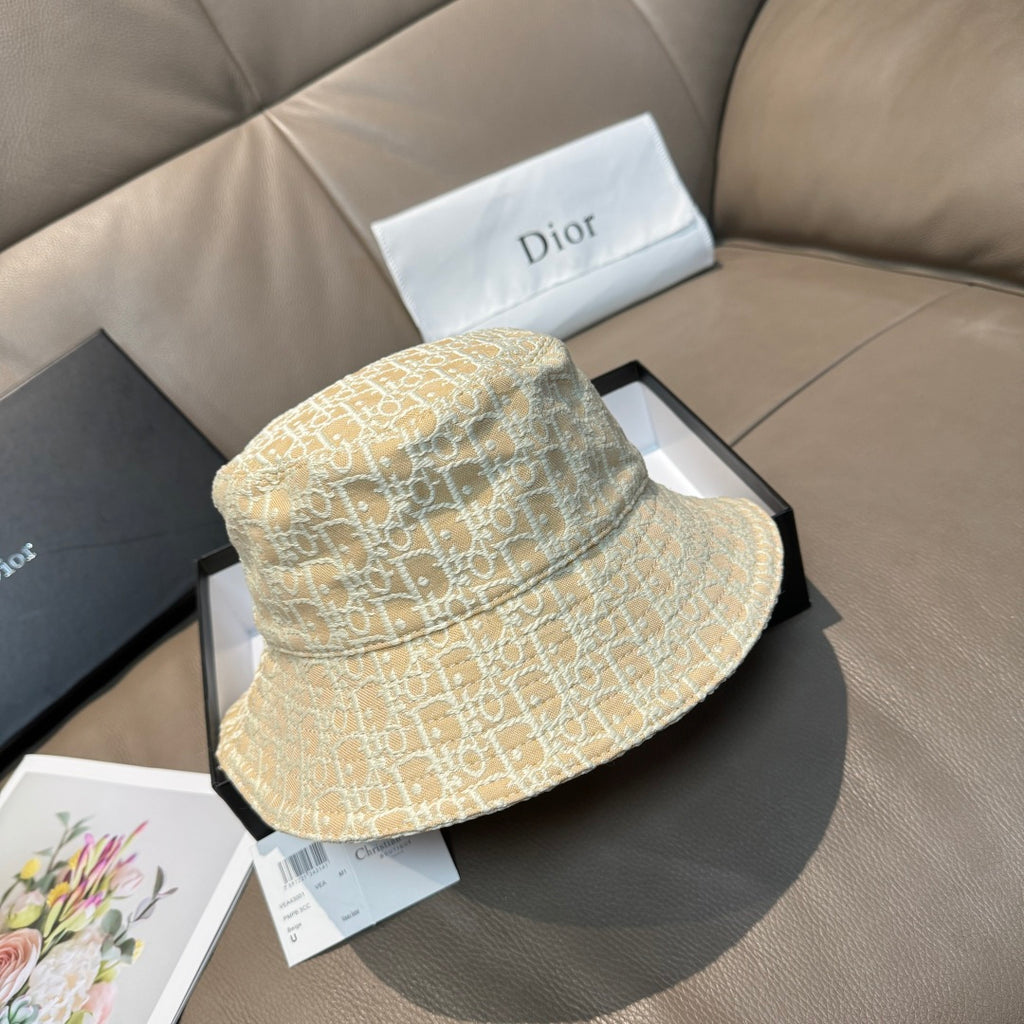Dior bucket hat in light tan monogram fabric with wide brim