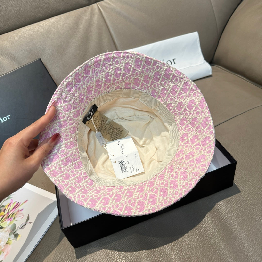 Dior bucket hat, pink monogram fabric, inside label visible