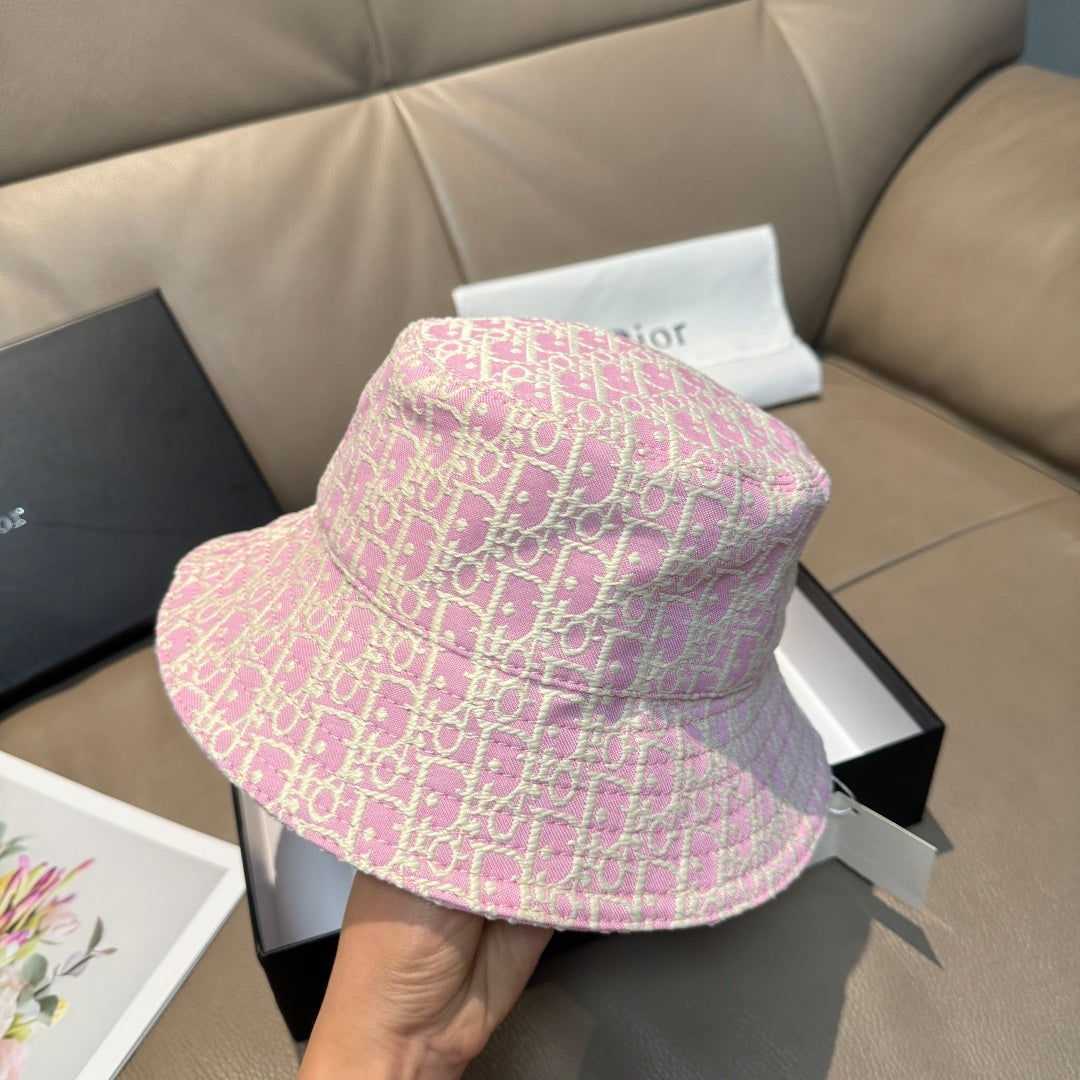 Dior pink monogram bucket hat with stitched crown and wide brim