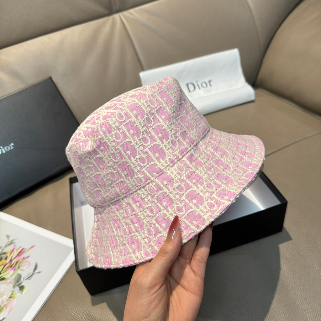 Dior bucket hat in pink monogram fabric with curved wide brim