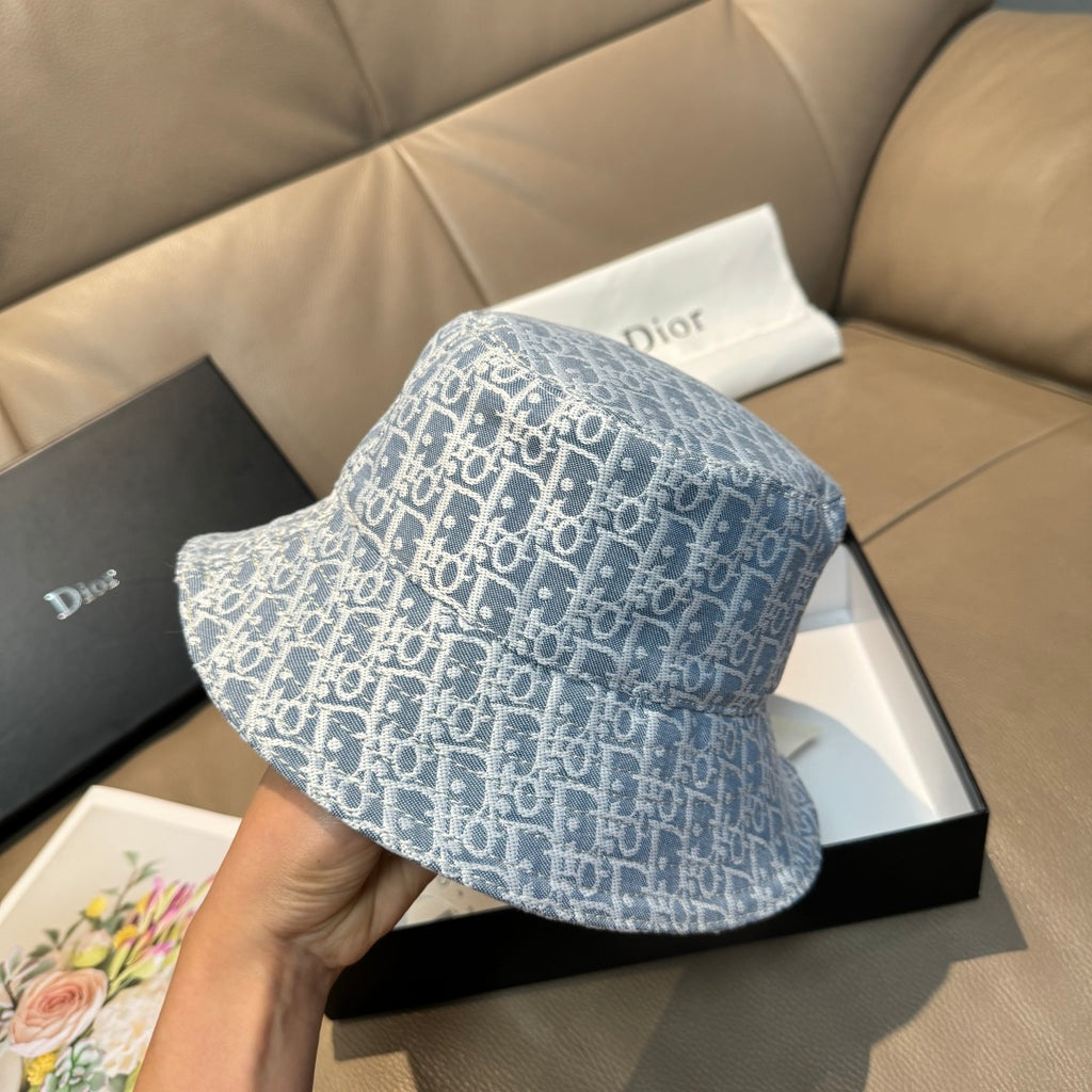 Dior monogram bucket cap in light blue with white Dior pattern