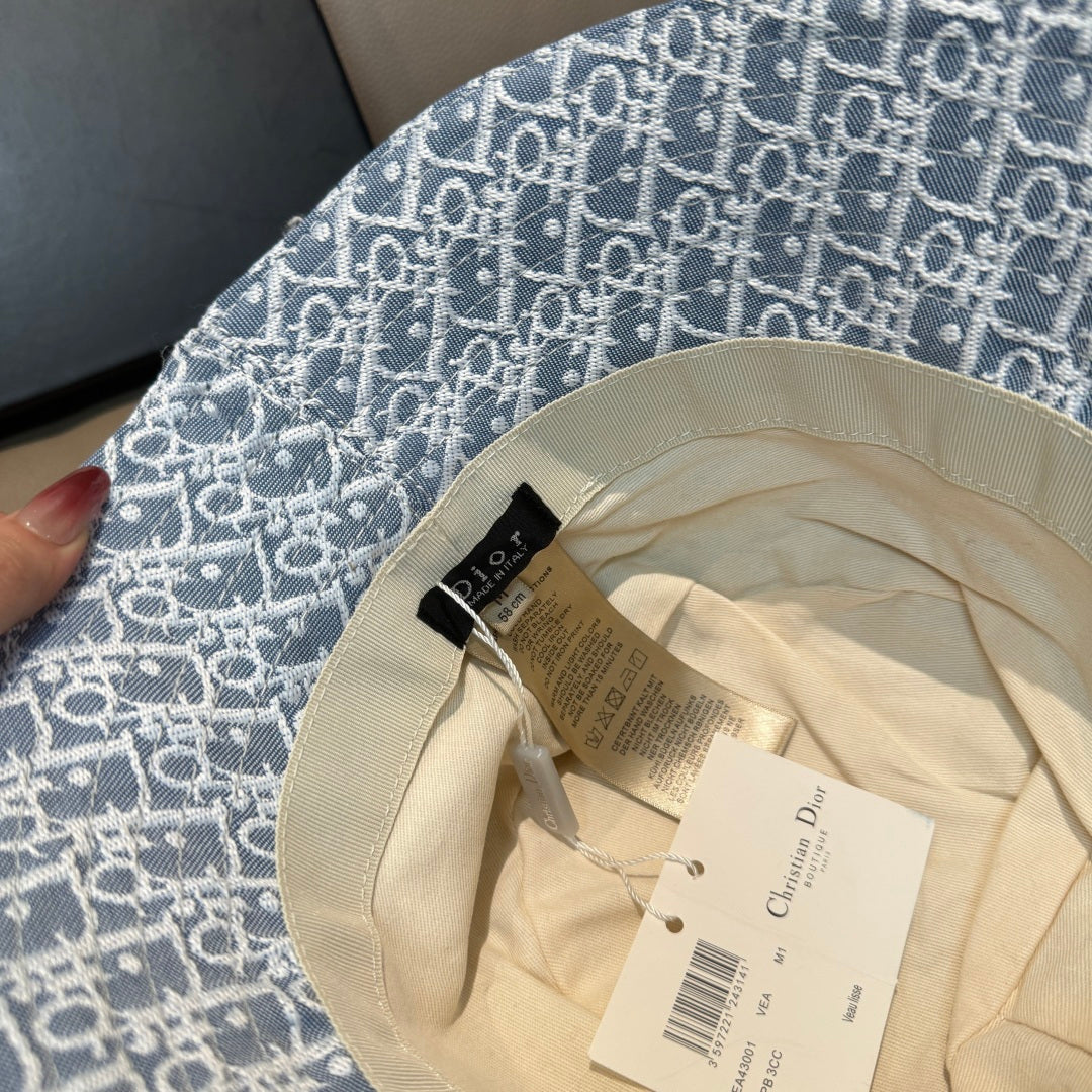 Dior monogram bucket cap with cream lining and interior tag