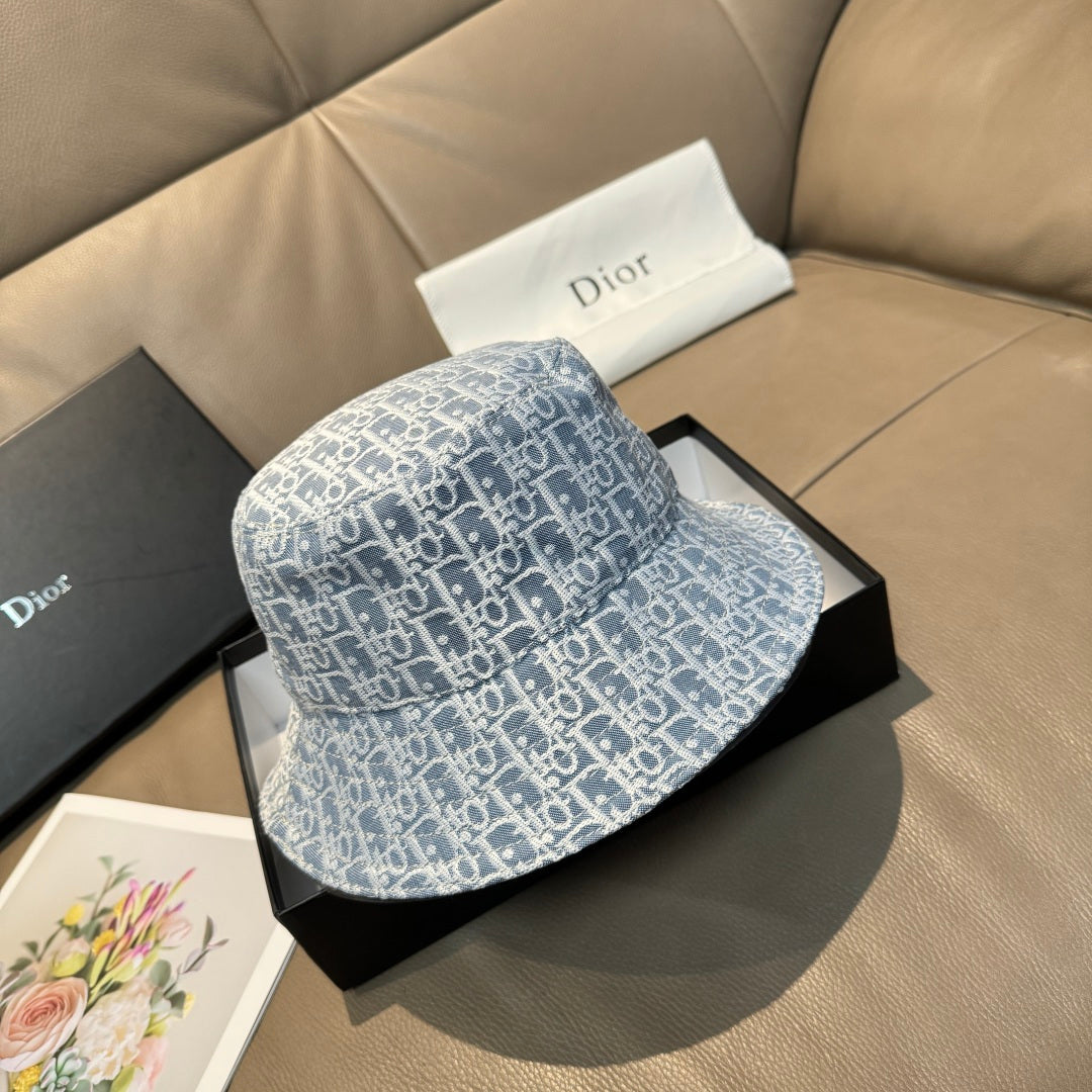 Dior monogram bucket cap, light blue with all-over white Dior print