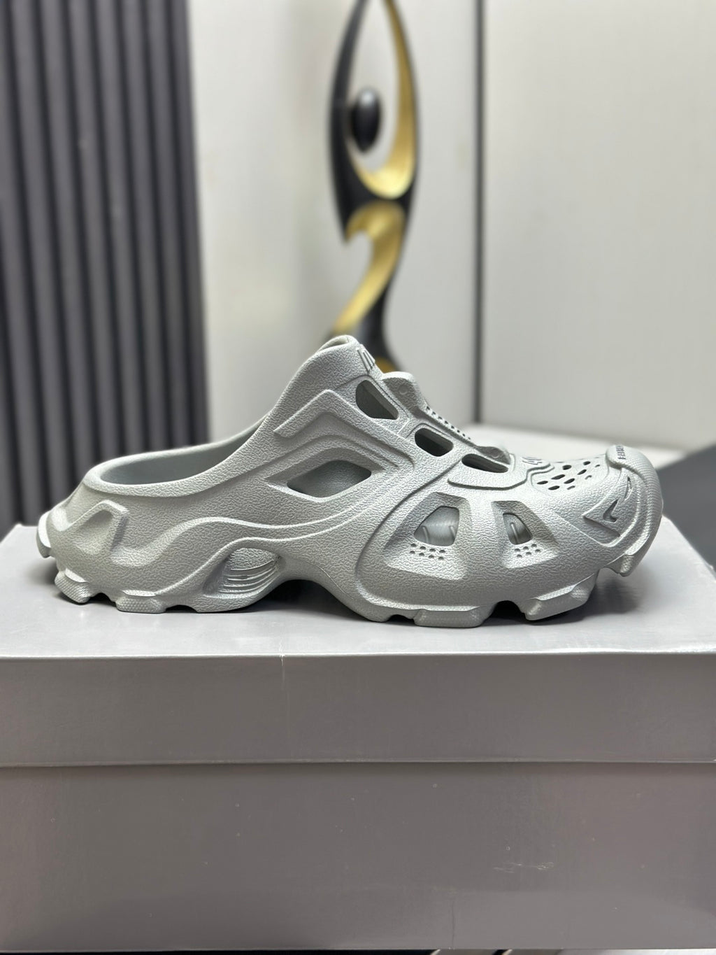 Balenciaga sandals, light gray, low side profile with chunky sole and perforated toe