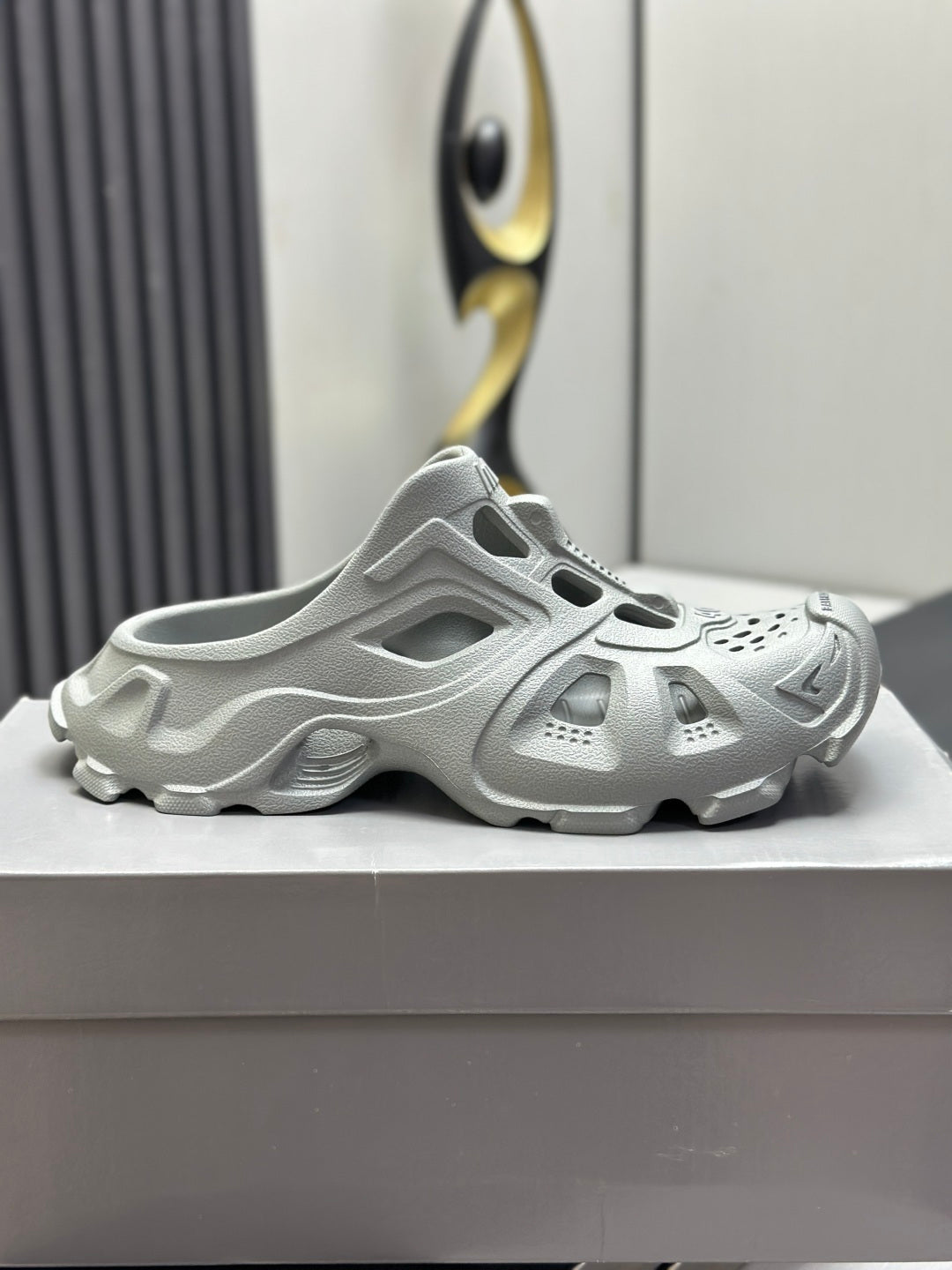 Balenciaga sandals, light gray, low side profile with chunky sole and perforated toe