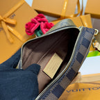 Louis Vuitton monogram bag interior view with zip opening and fabric lining pocket