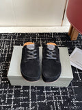 Balenciaga dark suede lace-up shoes with gray laces, black rubber sole