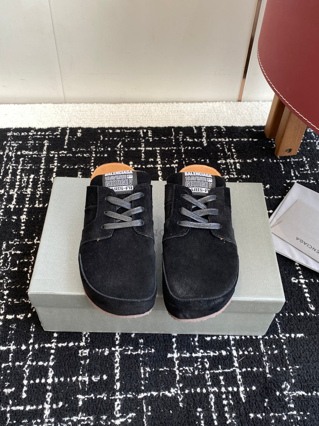 Balenciaga black suede lace-up sneakers with thick sole and visible laces