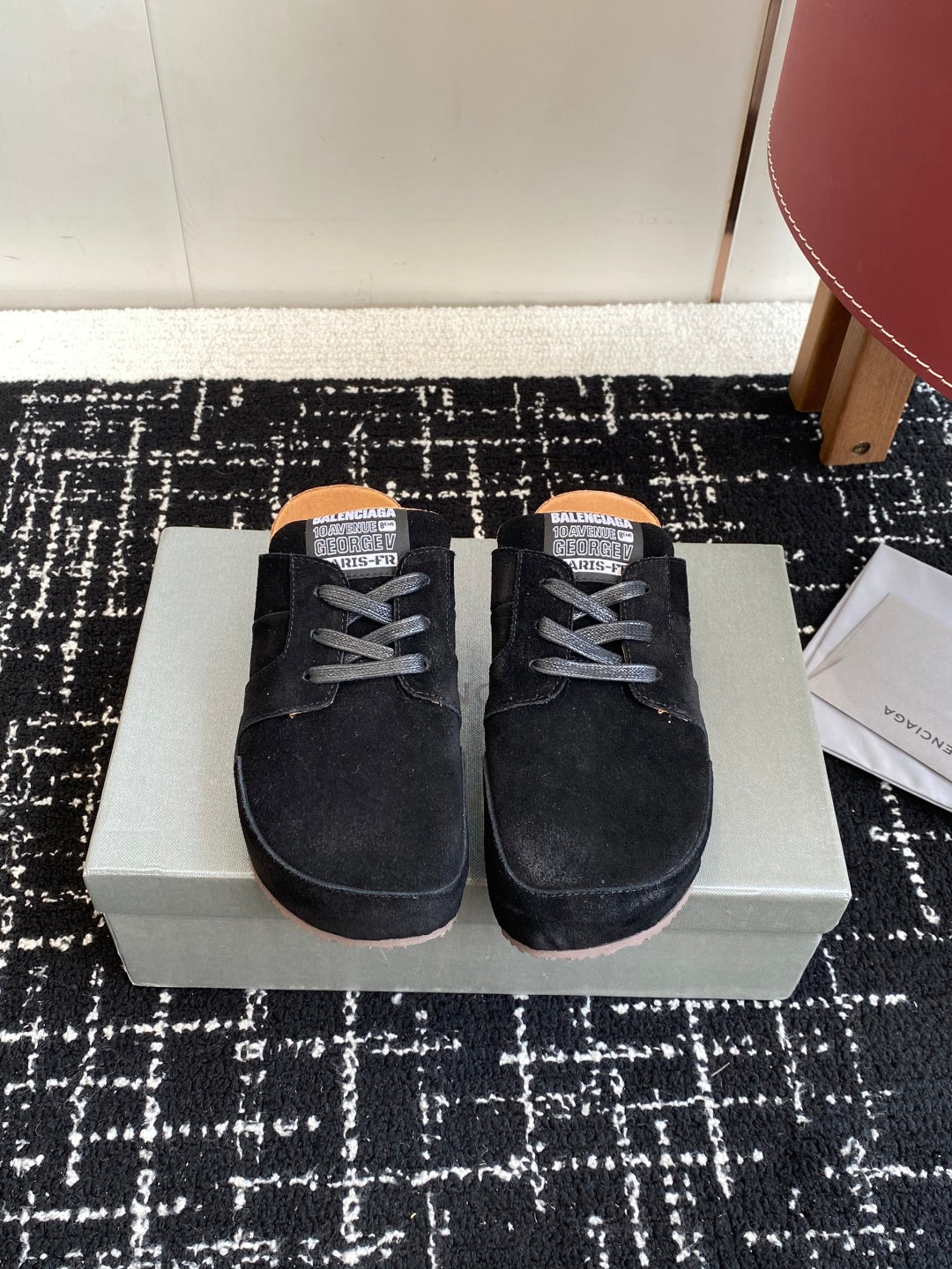 Balenciaga black suede lace-up sneakers with thick sole and visible laces