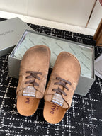 Balenciaga suede lace-up sandals in tan, insoles with logo text visible