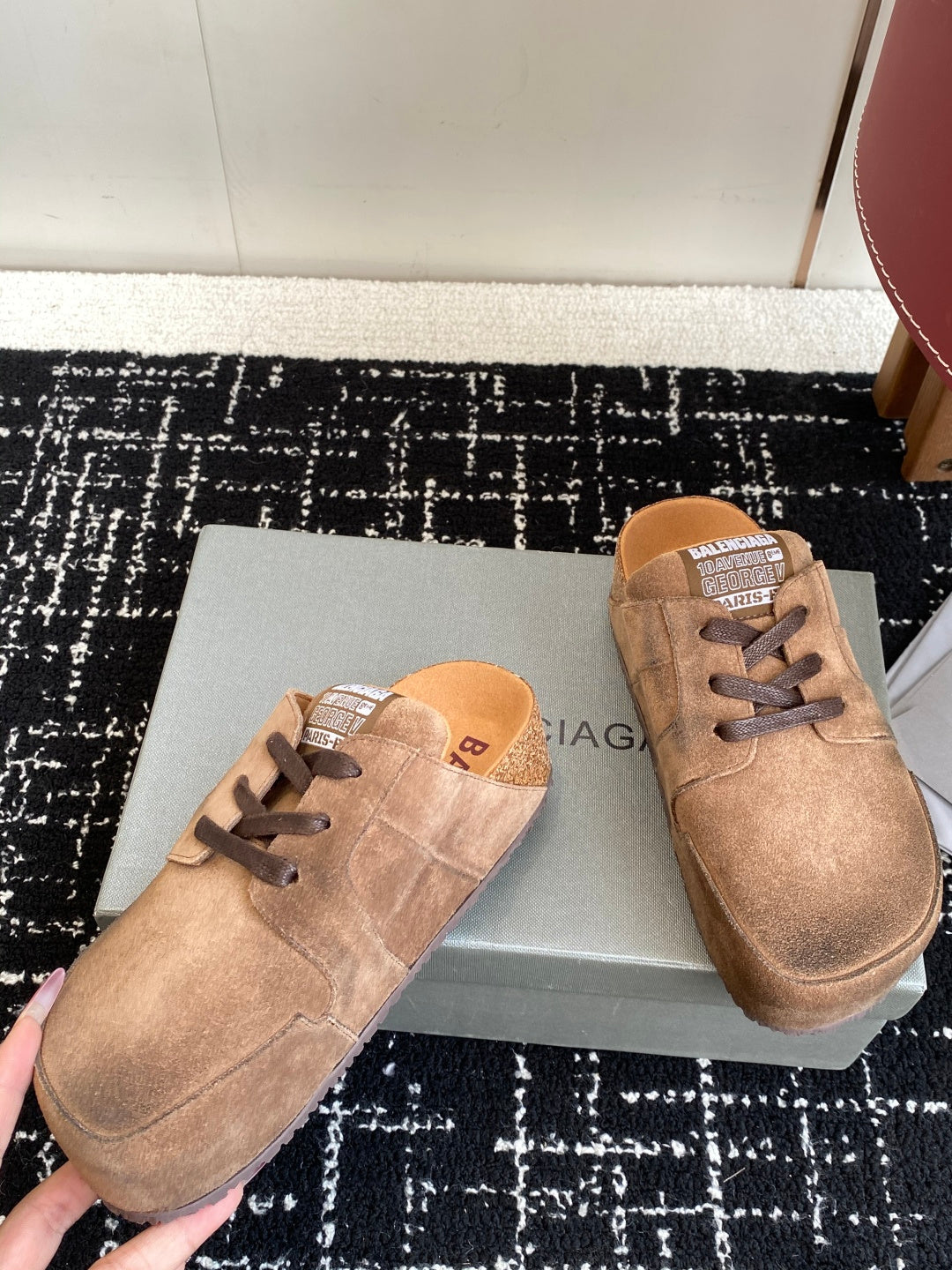 Balenciaga suede lace-up sandals in tan suede, laces and toe shown