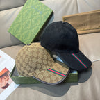 Set of two baseball caps: tan GG with Web stripe and black cap with Web stripe