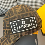 Brown monogram baseball cap with front brand label patch