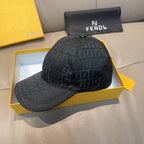 Fendi cap in dark gray with allover FF monogram, curved brim, snapback-style.