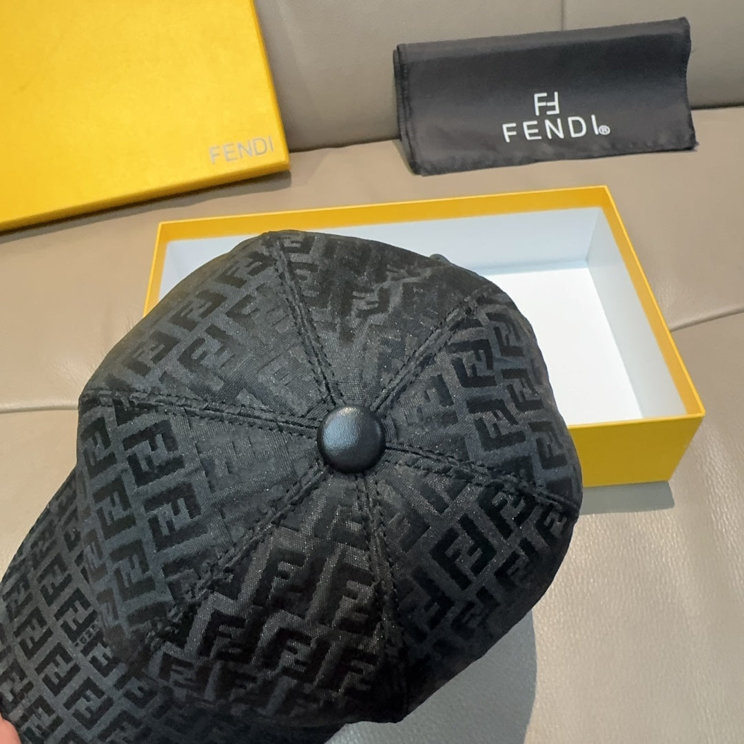 Fendi cap in dark gray FF monogram, quilted crown with round top button.