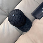 Fendi cap in dark gray FF monogram fabric with round metal snap at crown.