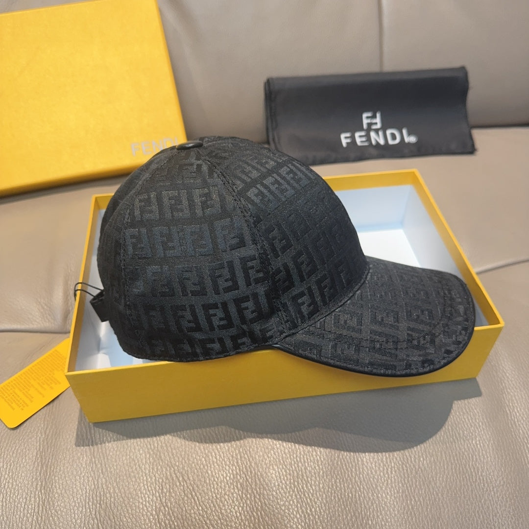 Fendi cap in dark gray with FF monogram, curved brim, side profile.