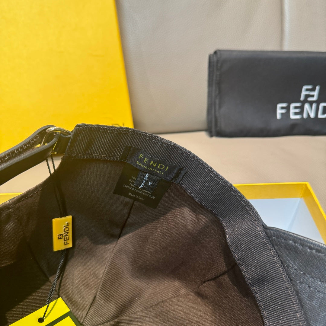 Fendi monogram baseball cap interior, adjustable strap with Fendi label and tag.